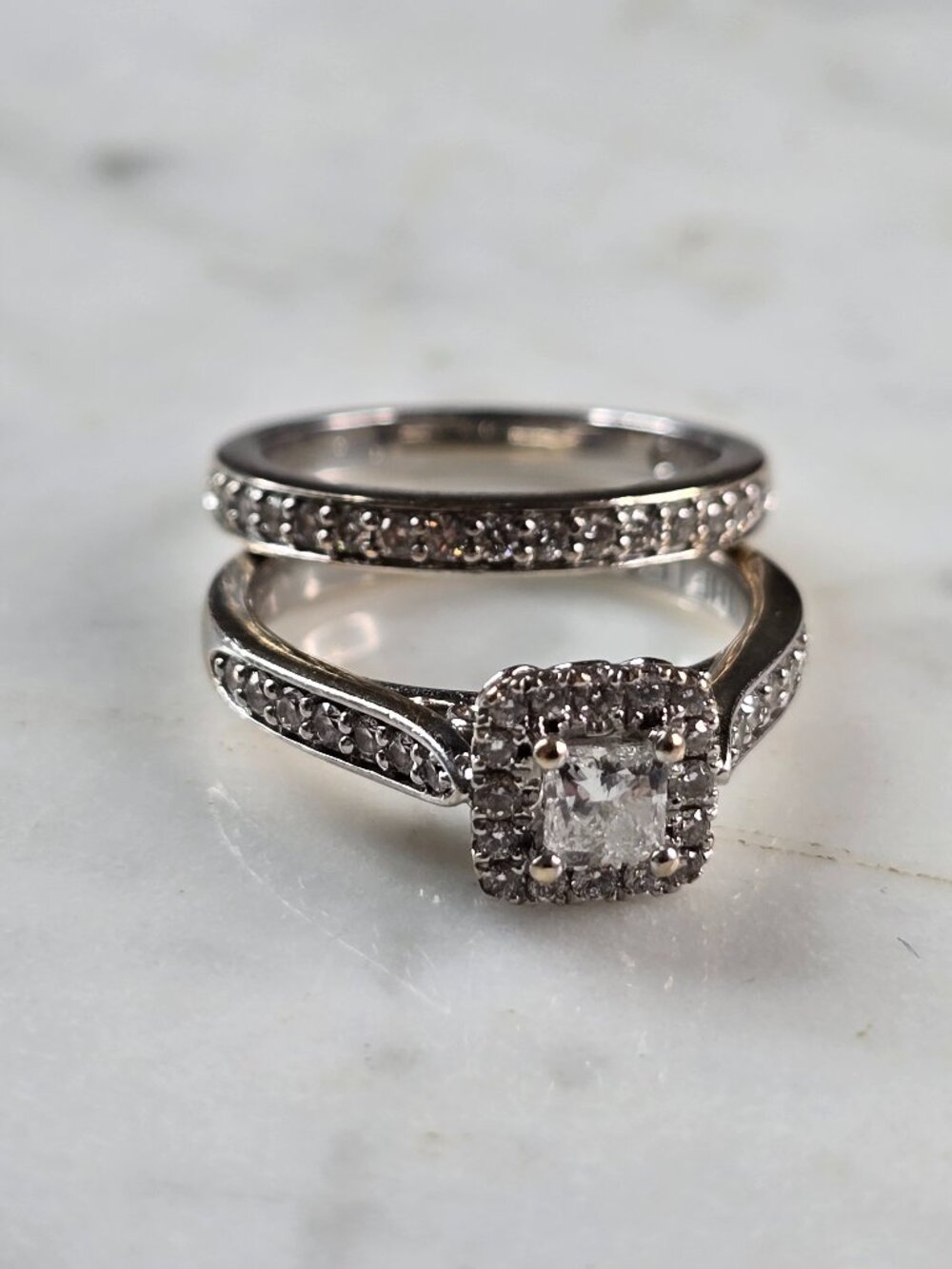 Womens Vintage Estate 14K White Gold Diamond Leo Ring Set 8.8g E1190
